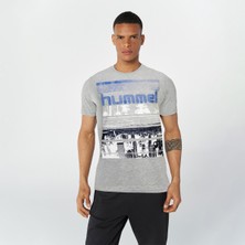 Hummel Dean Erkek Gri Baskılı Bisiklet Yaka Tişört