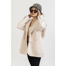 olafre Kaşe Oversize Kısa Kaban, Kısa Krem Ceket, Blazer Kalın Ceket,
