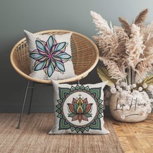 Lia Store Mandala Desenli Çift Taraflı Dekoratif 2'li Kombin Kırlent Kılıfı Seti