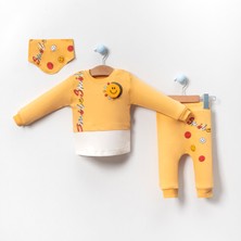 Linora Baby Uzun Kol Smile Basklı Fularlı 3'lü Bebek Takım