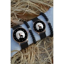 Stony Siyah Rose Gold Hasır Çift Bozkurt Sonsuzluk Saat ve Bileklik Hediyeli Çift Sevgili Saatleri