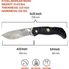 Kam Knife El Yapımı Kılıflı Büyük Boy Sırttan Kilitli Çakı - Böhler N690 Çelik - Tr 99 N690 Siyah
