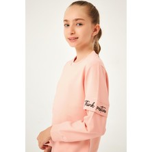 Perendi Think Positive Nakış Detaylı Kız Çocuk Sweatshirt Yavruağzı