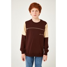 Perendi Garnili Ara Biyeli Erkek Çocuk Sweatshirt Kahverengi
