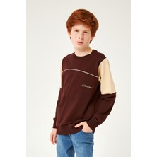Perendi Garnili Ara Biyeli Erkek Çocuk Sweatshirt Kahverengi