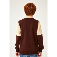 Perendi Garnili Ara Biyeli Erkek Çocuk Sweatshirt Kahverengi
