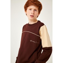 Perendi Garnili Ara Biyeli Erkek Çocuk Sweatshirt Kahverengi