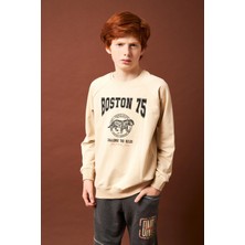 Perendi Boston Baskılı Erkek Çocuk Sweatshirt Taş