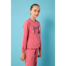 Perendi City Of Baskılı Kız Çocuk Sweatshirt Gül Kurusu