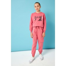 Perendi Cep Kapağı Detaylı Kız Çocuk Eşofman Altı Gül Kurusu