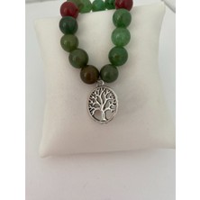 Hediyem Evime Hayat Ağacı Figürlü Doğaltaş Bileklik Gümüş Renk