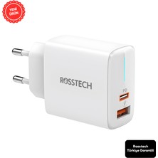 Rosstech 20W Pd Hızlı Şarj Adaptörü + 12W Lightning To USB Dijtal Ekranlı Hızlı Şarj Kablosu Seti