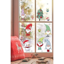 Echo Home Yılbaşı Sticker Noel Cüceler Baykuş Kardan Adam ve Kartaneleri Pencere Sticker