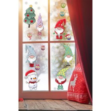 Echo Home Yılbaşı Sticker Noel Cüceler Baykuş Kardan Adam ve Kartaneleri Pencere Sticker