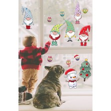 Echo Home Yılbaşı Sticker Noel Cüceler Baykuş Kardan Adam ve Kartaneleri Pencere Sticker