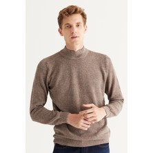 Altınyıldız Classics Erkek Kahve-ekru Standart Fit Normal Kesim Yarım Balıkçı Yaka Pamuklu Jakarlı Triko Kazak