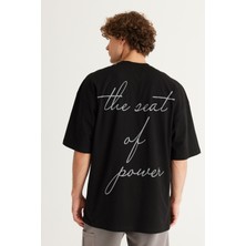 Altınyıldız Classics Erkek Siyah Oversize Bol Kesim Bisiklet Yaka %100 Pamuk Baskılı Tişört