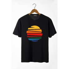 Terapi Men Erkek Siyah Güneş Baskılı Bisiklet Yaka Oversize T-Shirt 22Y-3400762-1