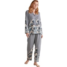 Nautica Kadın Lux Mood Uzun Kollu Indigo Pijama Takımı