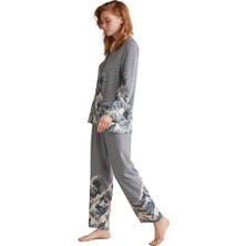 Nautica Kadın Lux Mood Uzun Kollu Indigo Pijama Takımı
