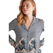Nautica Kadın Lux Mood Uzun Kollu Indigo Pijama Takımı
