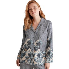 Nautica Kadın Lux Mood Uzun Kollu Indigo Pijama Takımı