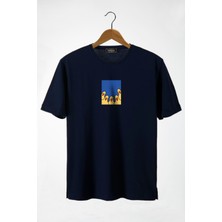 Terapi Men Unisex Lacivert Bisiklet Yaka Önü Ducks Baskılı Oversize T-Shirt 22Y-3400762-66