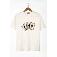 Terapi Men Erkek Ekru Iskambil Kağıdı Baskılı Bisiklet Yaka Oversize T-Shirt 22Y-3400762-2