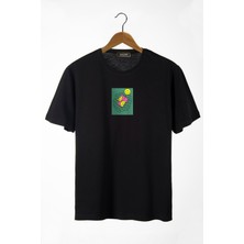 Terapi Men Unisex Siyah Bisiklet Yaka Önü Smiley Baskılı Oversize T-Shirt 22Y-3400762-64