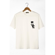 Terapi Men Erkek Ekru Astronot Baskılı Bisiklet Yaka Oversize Rahat Kalıp Basic T-Shirt 22Y-3400761-3