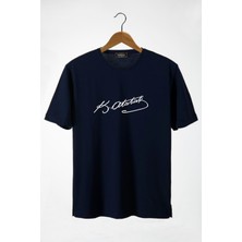Terapi Men Erkek Lacivert Önü Atatürk Imza Baskılı Bisiklet Yaka Oversize T-Shirt 22Y-3400762-55