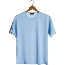 Terapi Men Erkek Açık Mavi Bisiklet Yaka Oversize Rahat Kalıp Basic T-Shirt 22Y-3400761-EK1