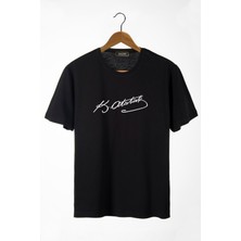 Terapi Men Erkek Siyah Önü Atatürk Imza Baskılı Bisiklet Yaka Oversize T-Shirt 22Y-3400762-55