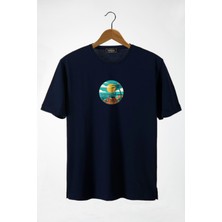 Terapi Men Unisex Lacivert Bisiklet Yaka Önü Scooter Baskılı Oversize T-Shirt 22Y-3400762-67