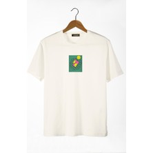 Terapi Men Unisex Ekru Bisiklet Yaka Önü Smiley Baskılı Oversize T-Shirt 22Y-3400762-64