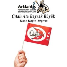 Artlantis Çıtalı Ata Bayrak Kağıt 21X29 cm 10 Adet Atalı Bayrak Çıtalı Sopalı Büyük Bayrak Plastik Çubuklu Bayrak