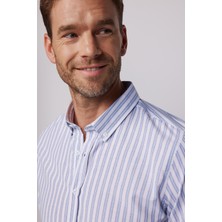 Tudors Slim Fit Uzun Kollu Çizgili Yaka Düğmeli Erkek Gömlek