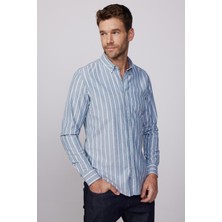 Tudors Slim Fit Uzun Kollu Çizgili Yaka Düğmeli Erkek Gömlek