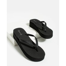 Bermody Siyah Platform Parmak Arası Acıtmaz Plaj Terliği Flip Flops