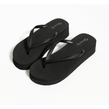 Bermody Siyah Platform Parmak Arası Acıtmaz Plaj Terliği Flip Flops