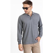 Erkek Orta Yaş ve Üzeri Polo Yaka Cepli Uzun Kollu Mevsimlik Sweatshirt 1103-Gri