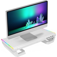 Everest St1 4 USB Hub Rgb Işıklı Katlanabilir Yükseklik Ayarlı Beyaz Monitör Yükseltici Laptop Standı