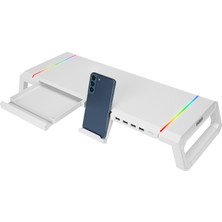 Everest St1 4 USB Hub Rgb Işıklı Katlanabilir Yükseklik Ayarlı Beyaz Monitör Yükseltici Laptop Standı