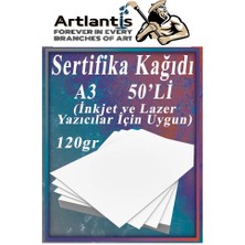 Artlantis A3 Sertifika Kağıdı Kalın 50 Adet Gramajlı Fotokopi Kağıdı 120 gr Tüm Yazıcılara Uyumlu 29.7X42 cm Kalın Baskı Kağıdı