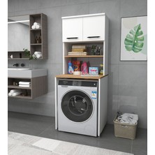 Enda Home Çamaşır Makinesi Dolabı 3 Raflı Kapaklı Banyo Dolabı Beyaz & Çam