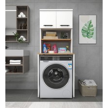 Enda Home Çamaşır Makinesi Dolabı 3 Raflı Kapaklı Banyo Dolabı Beyaz & Çam
