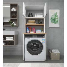 Enda Home Çamaşır Makinesi Dolabı 3 Raflı Kapaklı Banyo Dolabı Beyaz & Çam