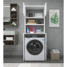 Enda Home Çamaşır Makinesi Dolabı 3 Raflı Kapaklı Banyo Dolabı Beyaz