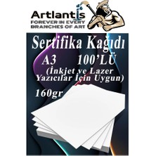 Artlantis A3 Sertifika Kağıdı Kalın 100 Adet Gramajlı Fotokopi Kağıdı 160 gr Tüm Yazıcılara Uyumlu 29.7X42 cm Kalın Baskı Kağıdı