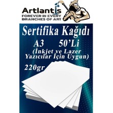 Artlantis A3 Sertifika Kağıdı Kalın 50 Adet Gramajlı Fotokopi Kağıdı 220 gr Tüm Yazıcılara Uyumlu 29.7X42 cm Kalın Baskı Kağıdı